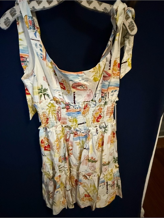 Aqua Dresses & Skirts - Aqua Floral Print Tie-Shoulder Sundress in Cream and Yellow